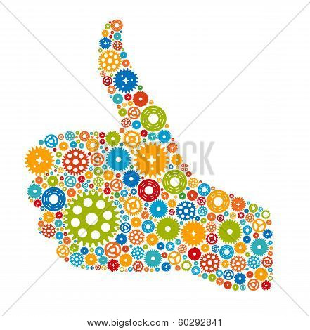 Thumbs Up Symbol, Which is Composed of Colour Gears. Vector illu