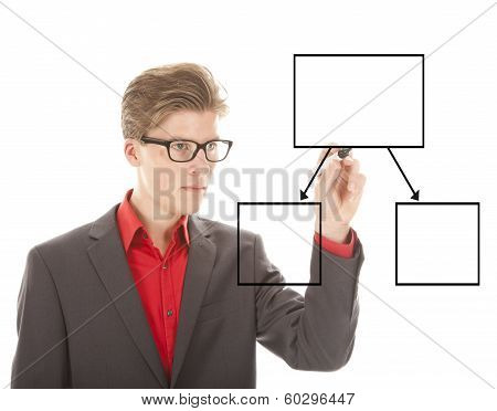 Young Student Writing An Chart Isolated On White Background