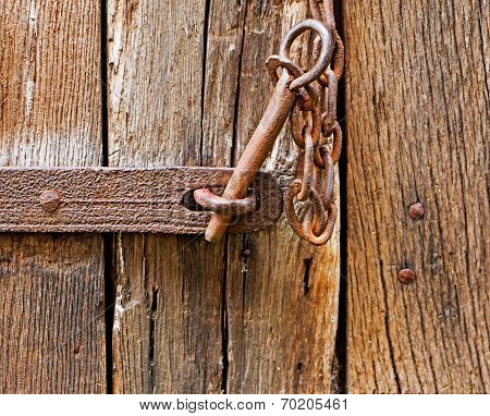 The Iron Latch On Wooden Door