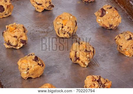 Balls Of Home-made Cookie Dough Ready To Be Baked