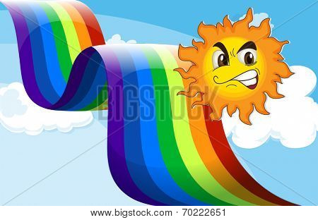 Illustration of a smiling sun near the rainbow