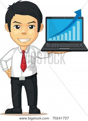Man With Increasing Graph Or Chart On Laptop