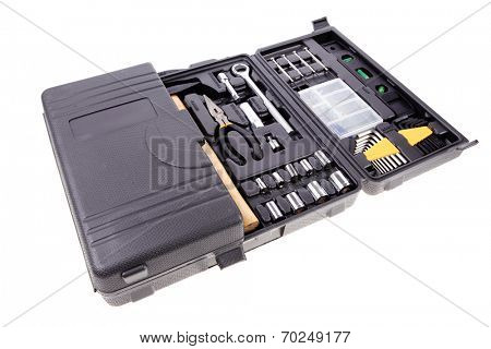 toolbox set of tools include hammer wrench bit driver pliers hex key bush level hex key