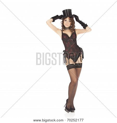 one sexy burlesque dancer woman stripper showgirl in studio