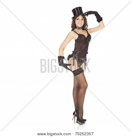 one sexy burlesque dancer woman stripper showgirl in studio