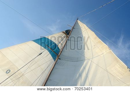 Old Boat Standing And Running Rigging - Mainsail,staysaill,mast And Crosspieces And Backstays