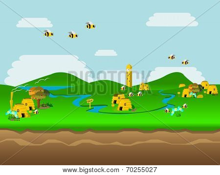 World of Bees Vector Illustration