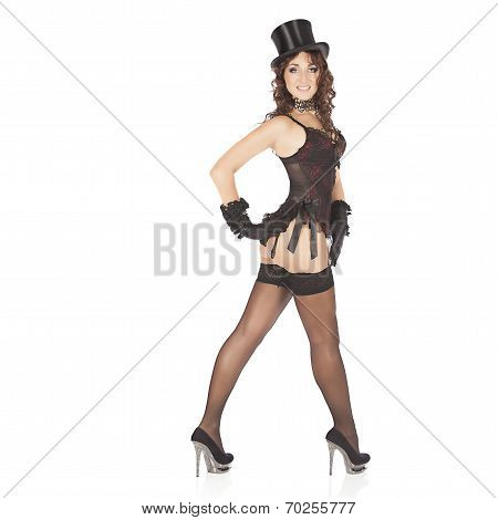 one sexy burlesque dancer woman stripper showgirl in studio
