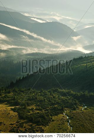 Morning Fog In The Mountains At Sunrise, Nature Background