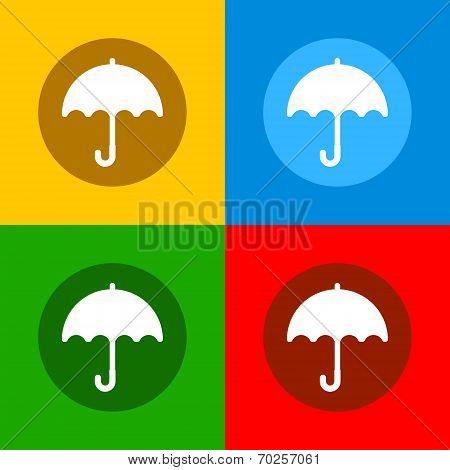 Color Umbrella Icons Set in Flat Design Style. Vector