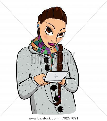 Girl and a pocket computer