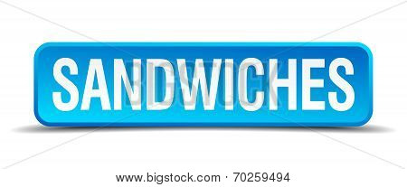 Sandwiches Blue 3D Realistic Square Isolated Button