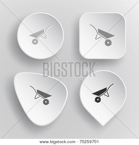 Wheelbarrow. White flat vector buttons on gray background.