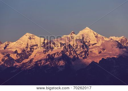 main Caucasian ridge at sunset.Tetnuld and Gestola peaks,Georgia