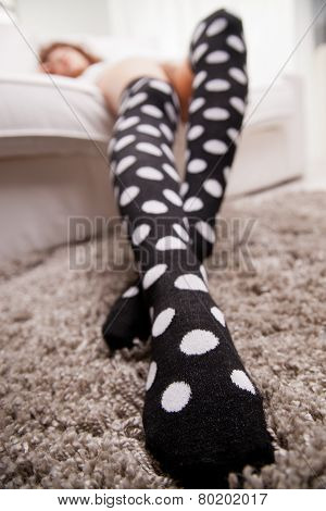 Long Slim Legs With Feet On Foreground