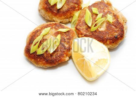 Fried Fish Cakes With Scallions And Lemon