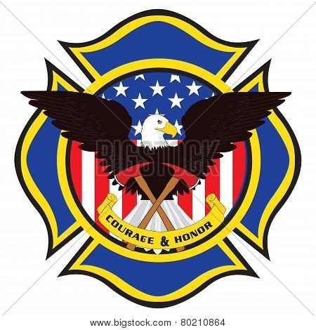 Fire Fighter Emblem With Eagle And Axes