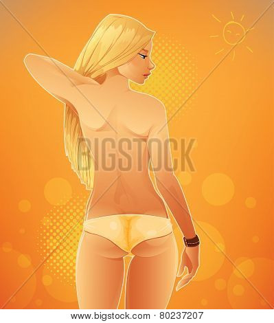 Beautiful topless blonde wearing bikini