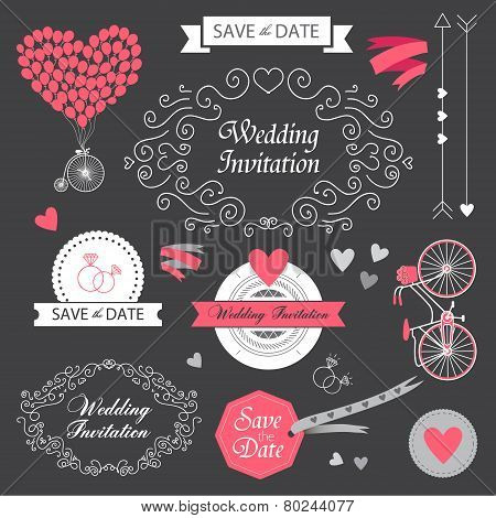 vector set wedding vintage hand drawn invitation