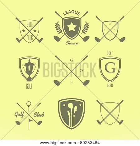 Golf. Vector Set Golfing Champion Labels And Icons. Symbols Golf Putter And Myach With Elements Of H
