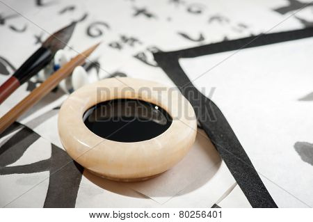 Calligraphy tools on the table