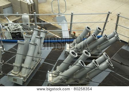The Seagnat Control System on the deck of US Navy guided-missile destroyer USS McFaul