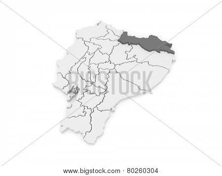 Map of Sucumbios. Ecuador. 3d