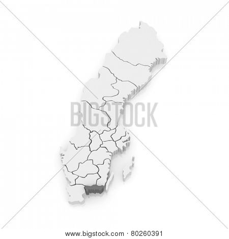 Map of Blekinge. Sweden. 3d