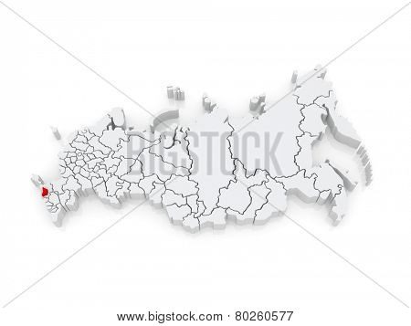 Map of the Russian Federation. Republic of Adygea. 3d