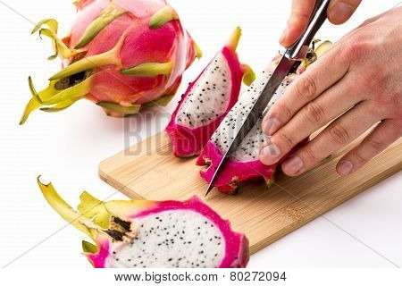 Closup On A Second Cut Through A Halved Pitaya