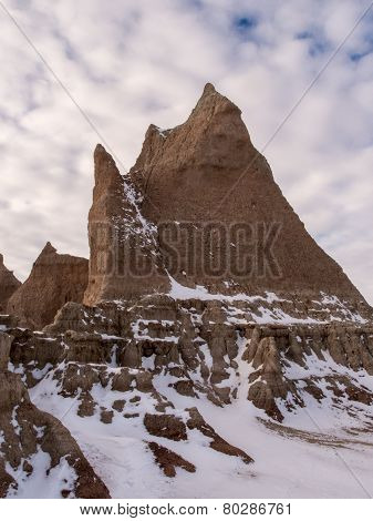 Spire In The Badlands In Winter