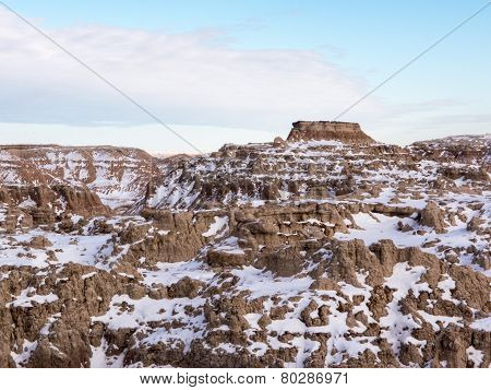 Butte In The Badlands In Winter