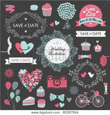 vector set wedding vintage hand drawn invitation