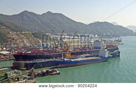 Cargo ship in a floating dock
