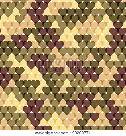 Military romantic seamless pattern of heart khaki