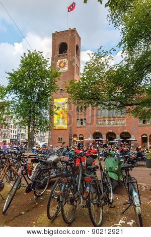 Bikes on Amsterdam street, Holland, Netherlands