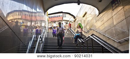 Delhi - November 11: Passengers Leaving Metro Train Chawri Bazar On November 11, 2011 In Delhi, Indi
