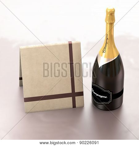 Greeting card with copy left and champagne.