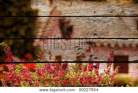 Pink Flower Photo Painting On Old Wooden Panel