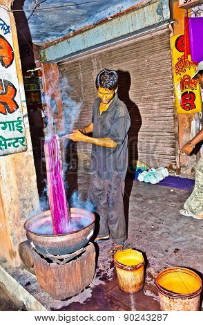 Dyer Works At Outdoor Factory