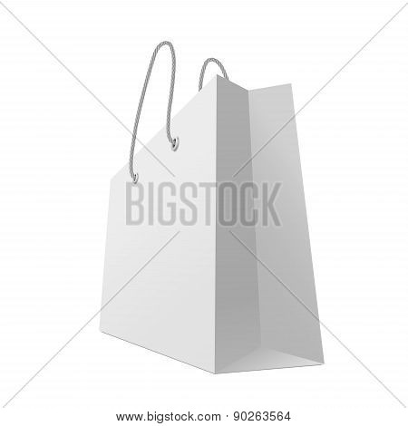 One Classic White Shopping Bag Isolated On White Background
