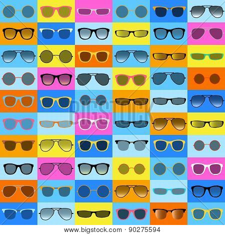 Glasses pattern on color background.