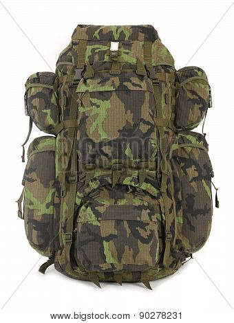 Military Backpack Isolated On White. Front.