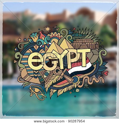 Egypt hand lettering and doodles elements background