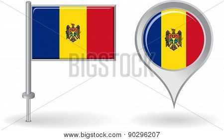 Moldovan pin icon and map pointer flag. Vector