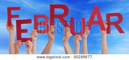 People Hold German Februar Means February Blue Sky