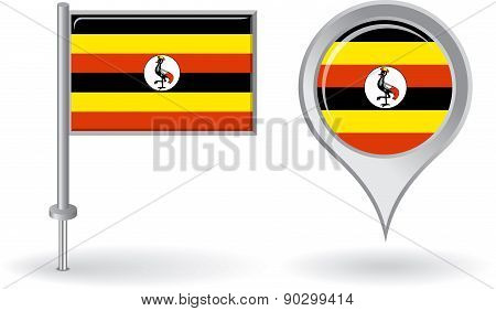 Uganda pin icon and map pointer flag. Vector