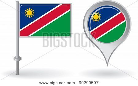 Namibian pin icon and map pointer flag. Vector