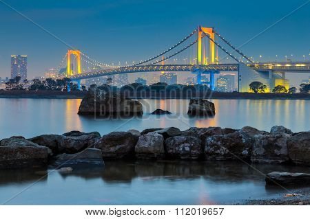 Twilight at Tokyo Bay at Rainbow Bridge,