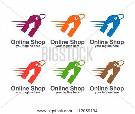 Online Store Logo Design Vector. Shopping Cart And Price Tag Logo Design Concept. Price Tag Logo Tem